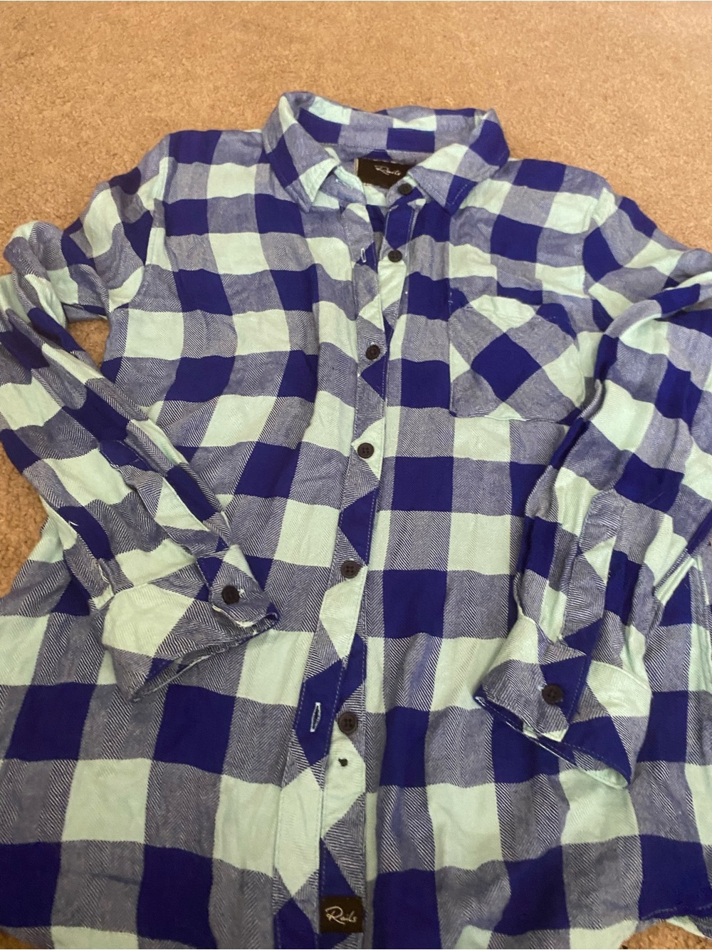 Rails Hunter Plaid Button- Front Shirt Mint Stone Blue - Small